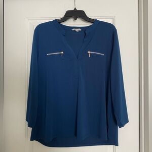 Women's Navy Blue Zip-Pocket Blouse